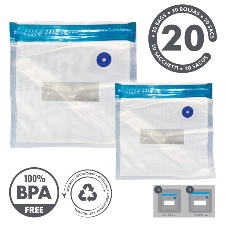 SET DE 20 BOLSAS DE VACÍO PARA ENVASADORA RECARGABLE CON 5 BOLSAS INCLUÍDAS