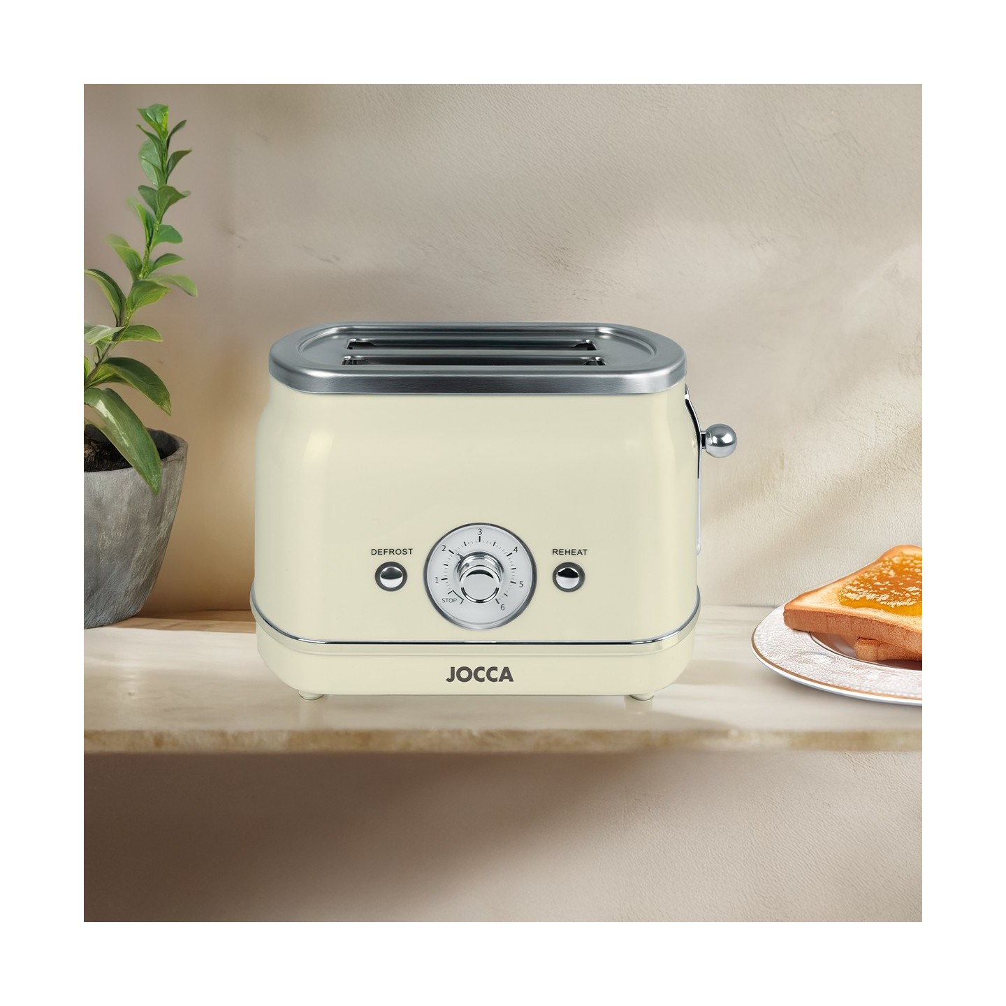 Vintage cream toaster 2 slices with functions 3 in 1 700w | Jocca
