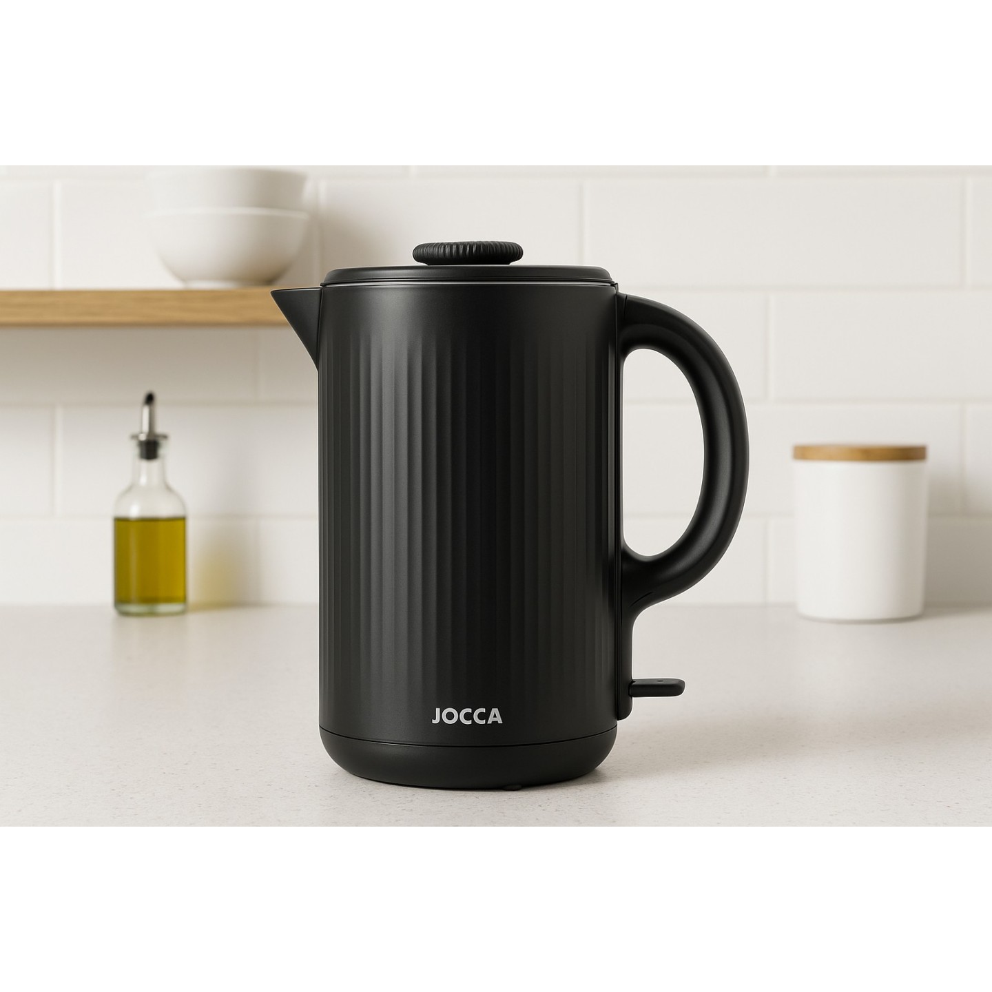 Chaleira elétrica preta 1.8L aço inoxidável 1500W | Jocca