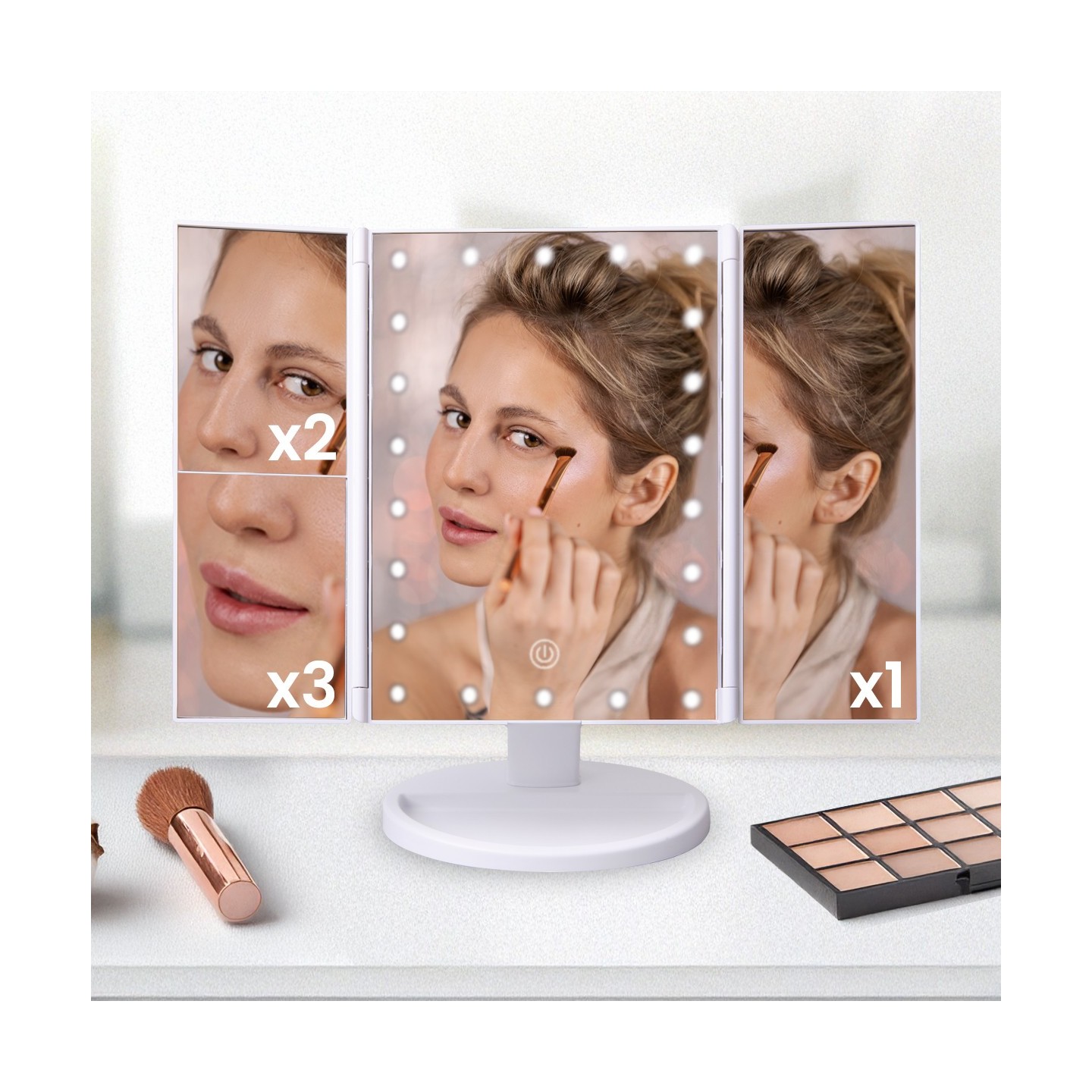 Espejo De Maquillaje Plegable Con Luz LED Y Aumento 1X/2X/3X JOCCA