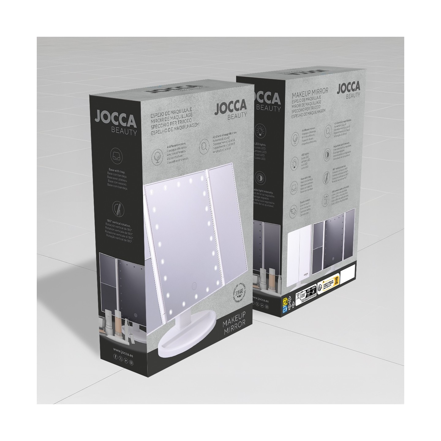 Espejo De Maquillaje Plegable Con Luz LED Y Aumento 1X/2X/3X JOCCA