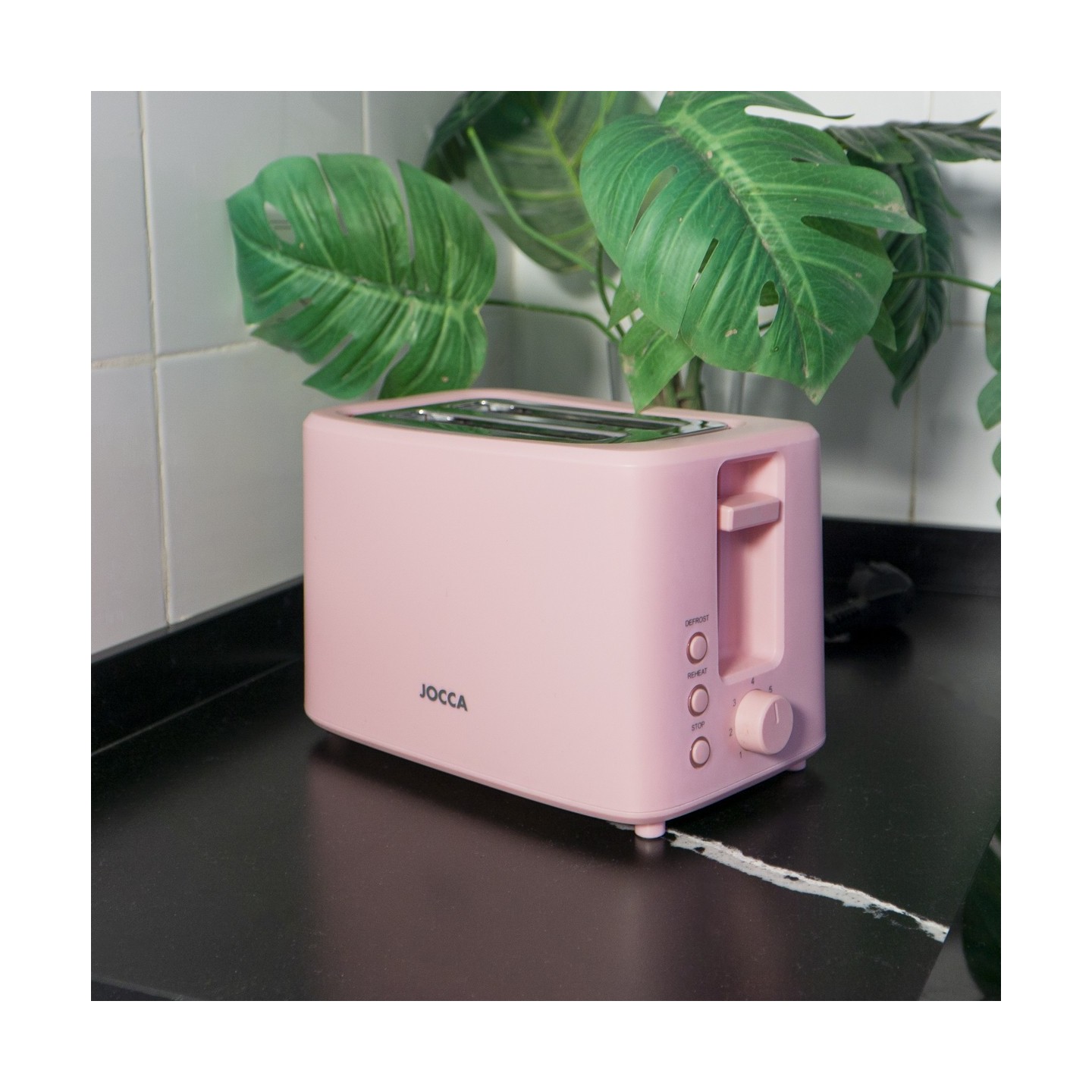 Rosa Toaster 2 Scheiben mit 7 Ebenen und Funktionen Tauen und Wiedererwärmung | Jocca