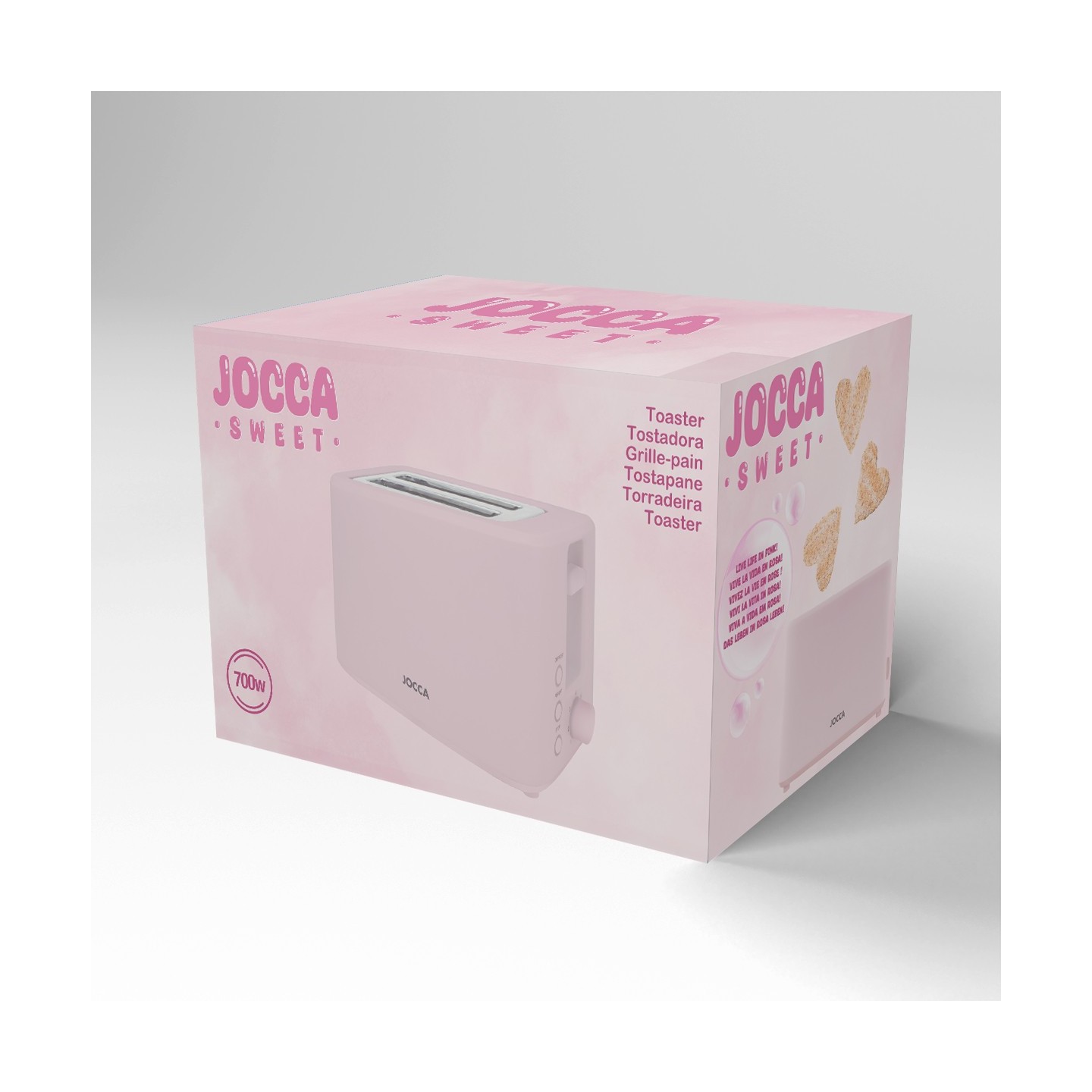 Tostapane rosa 2 fette con 7 livelli e funzioni scongelamento e riscaldamento | Jocca