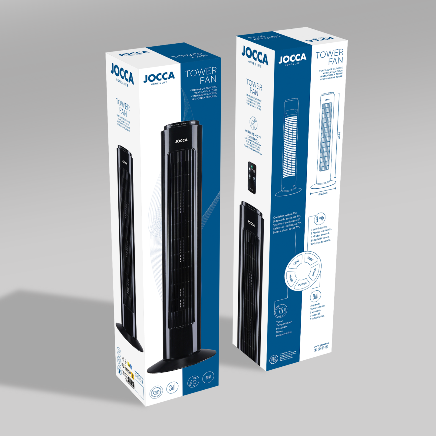Tower fan 74 cm with remote control Jocca