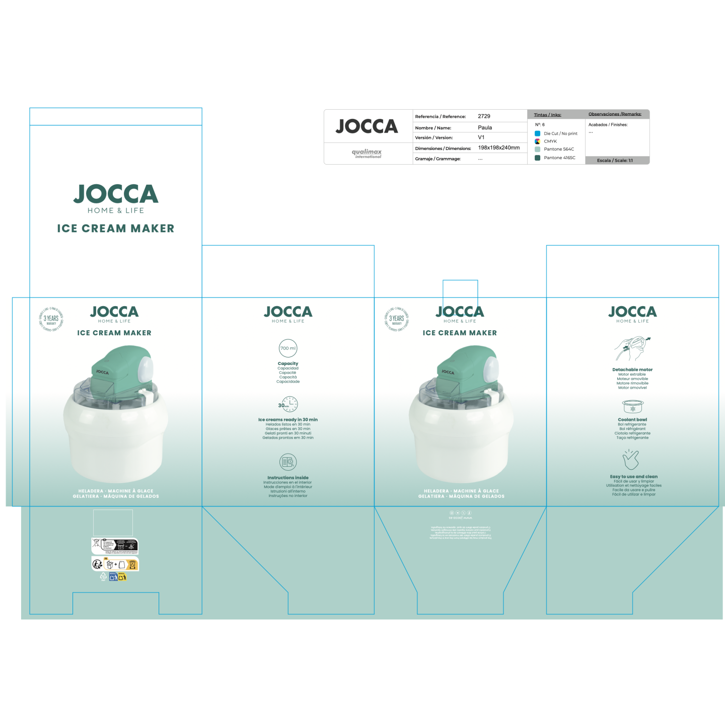 Turquoise réfrigérateur 700 ml - Machine à crème glacée à la maison rapide | Jocca