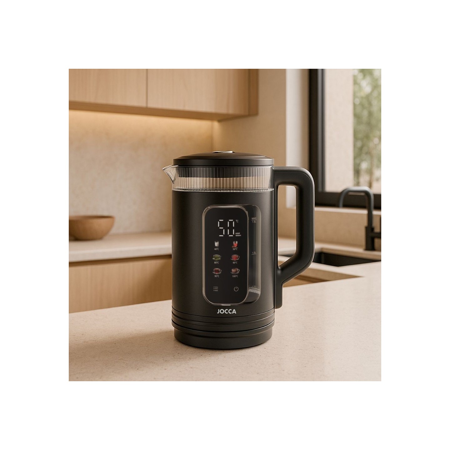 Elektrischer Wasserkocher Easy Touch 1.5L mit Licht- und Touchscreen | Jocca