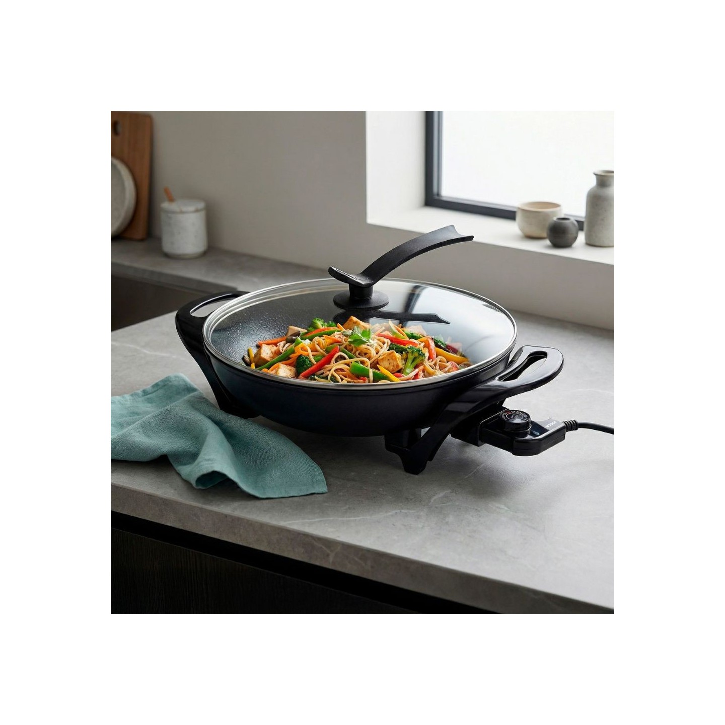 Wok Eléctrico con Tapa y Termostato | Cocina Saludable| Jocca