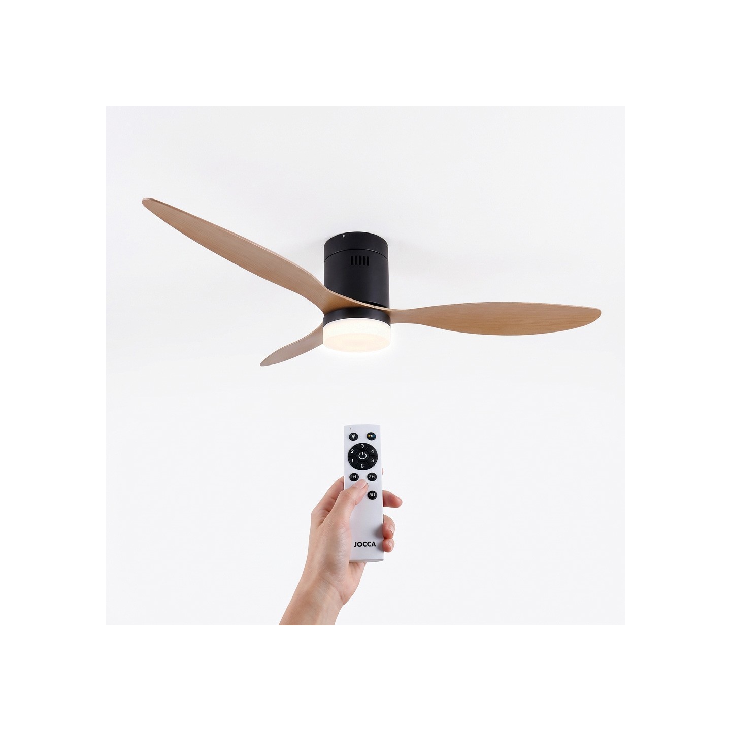 Ventilador de teto com luz LED e motor DC silencioso | 6 velocidades, temporizador e comando - jOCCA