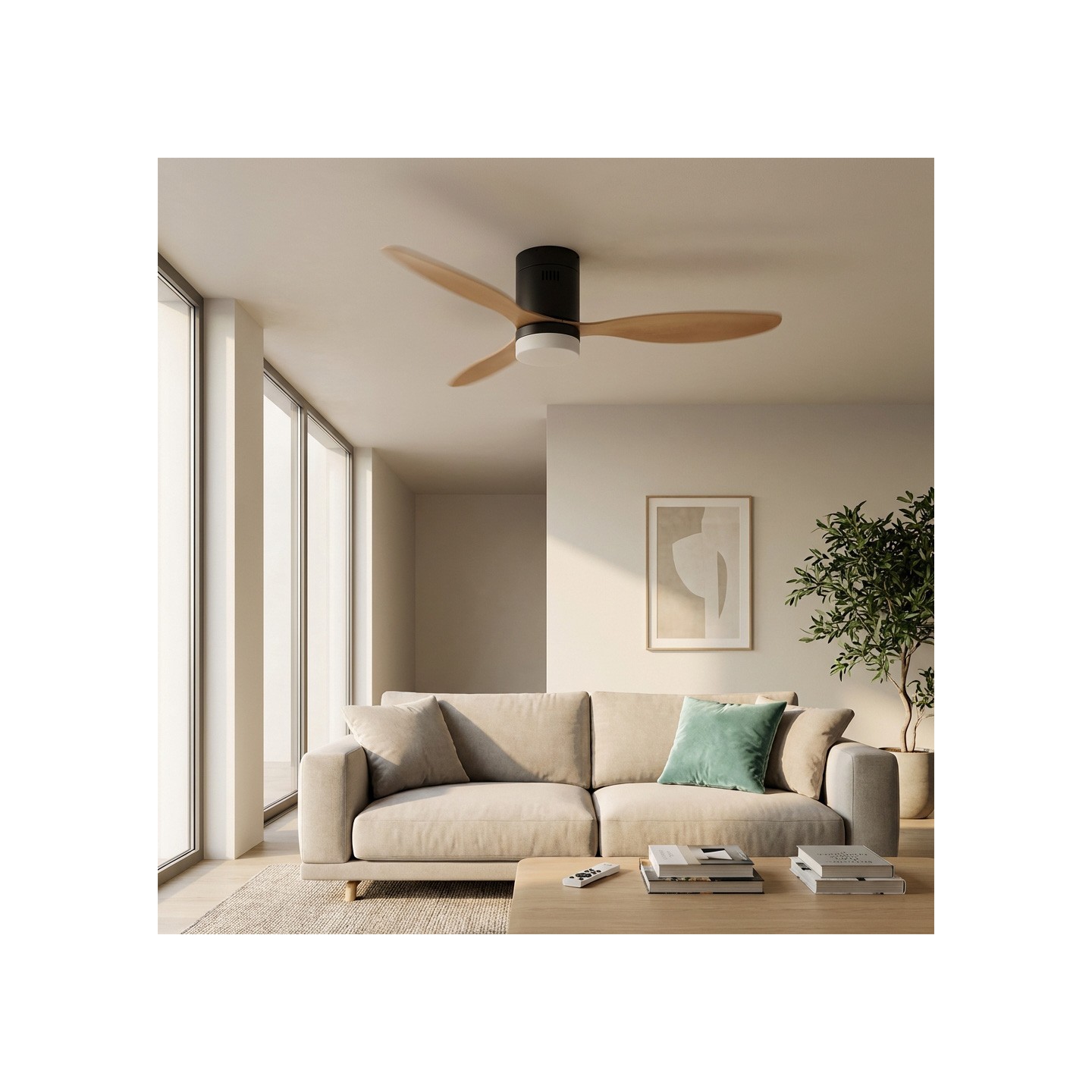 Ceiling fan with LED light and Silent DC engine | 6 speeds, timer and command - Jocca
