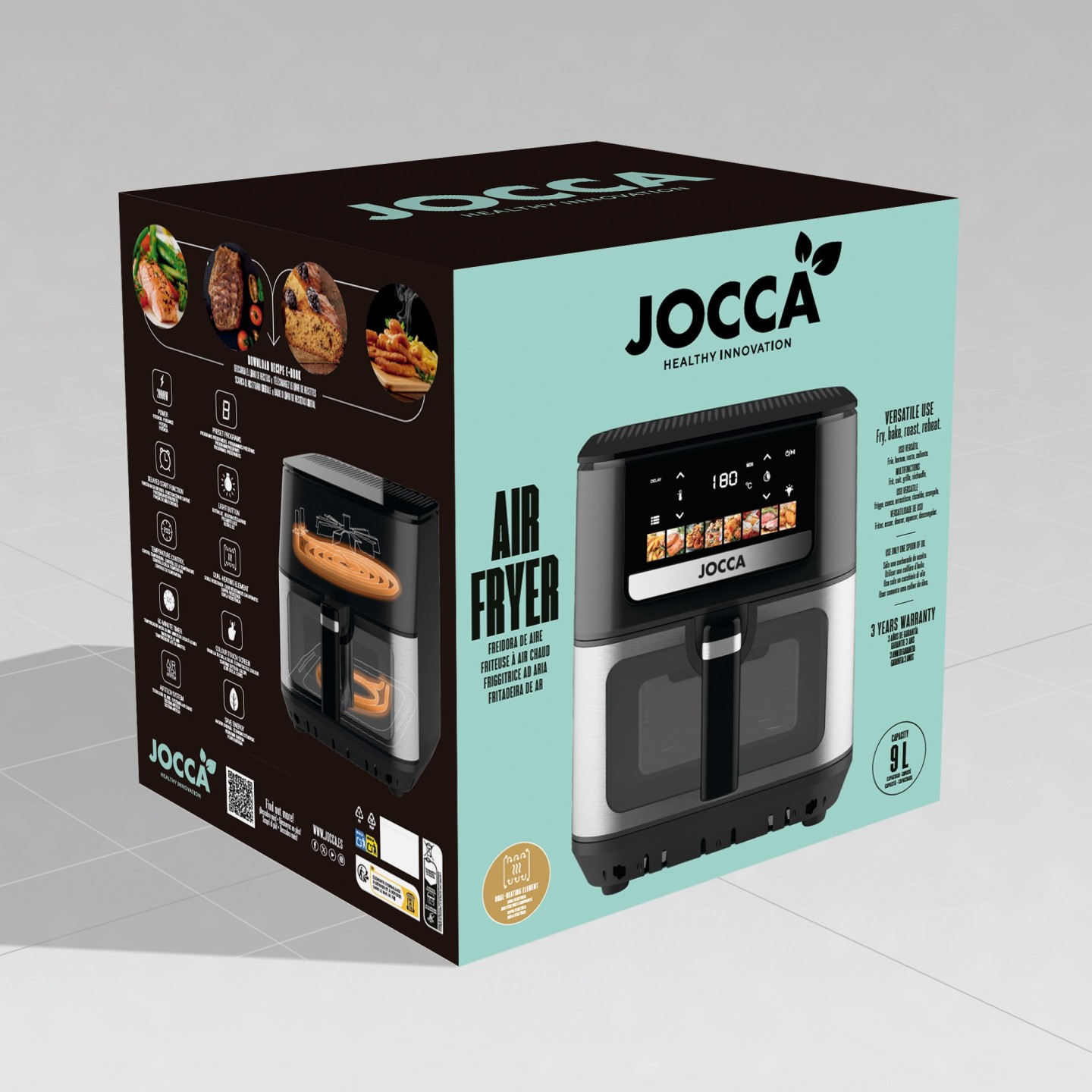 Freidora de Aire 9L Dual con 8 Programas y 200°C | Jocca