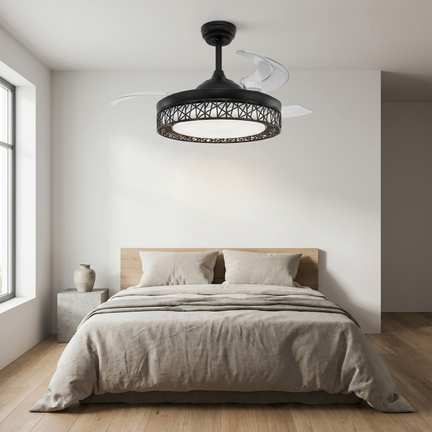 Ceiling Fan with LED Light and Retractable Blades JOCCA