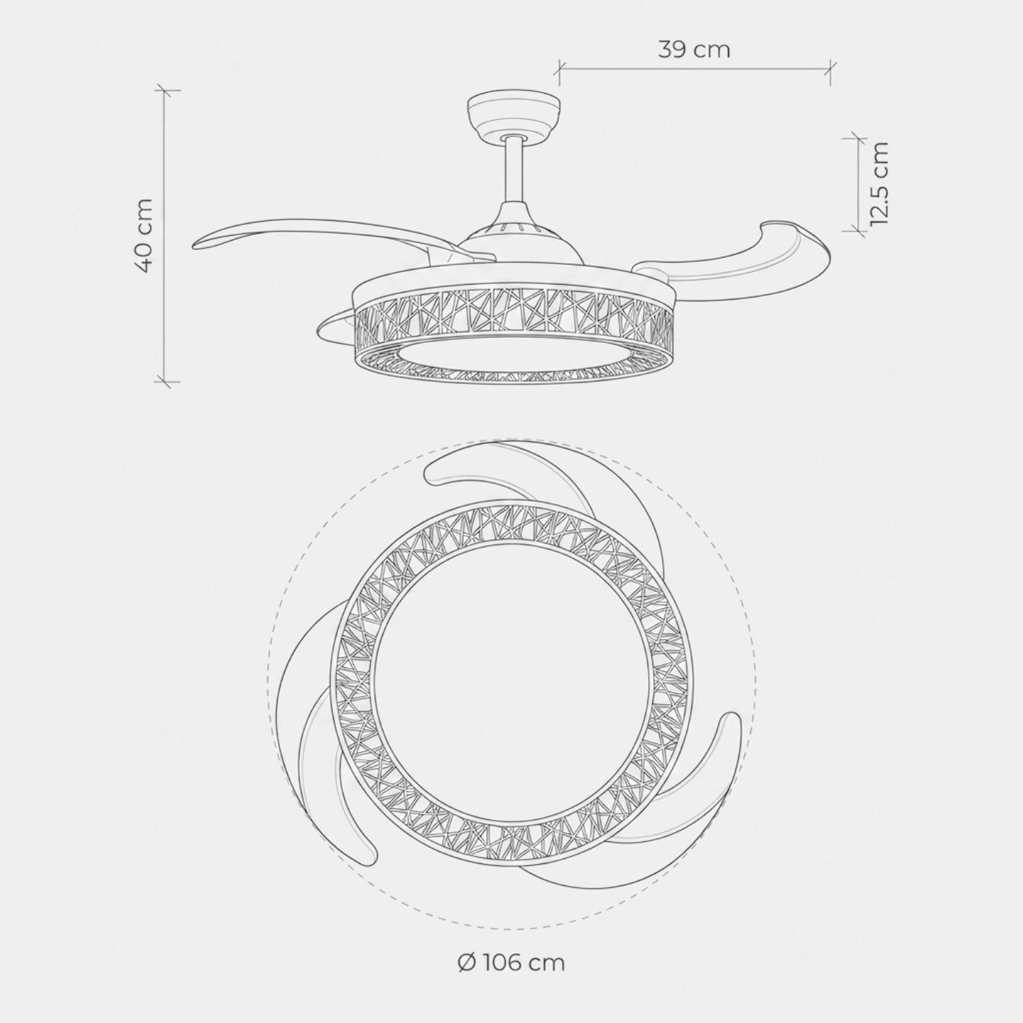 Ceiling Fan with LED Light and Retractable Blades JOCCA