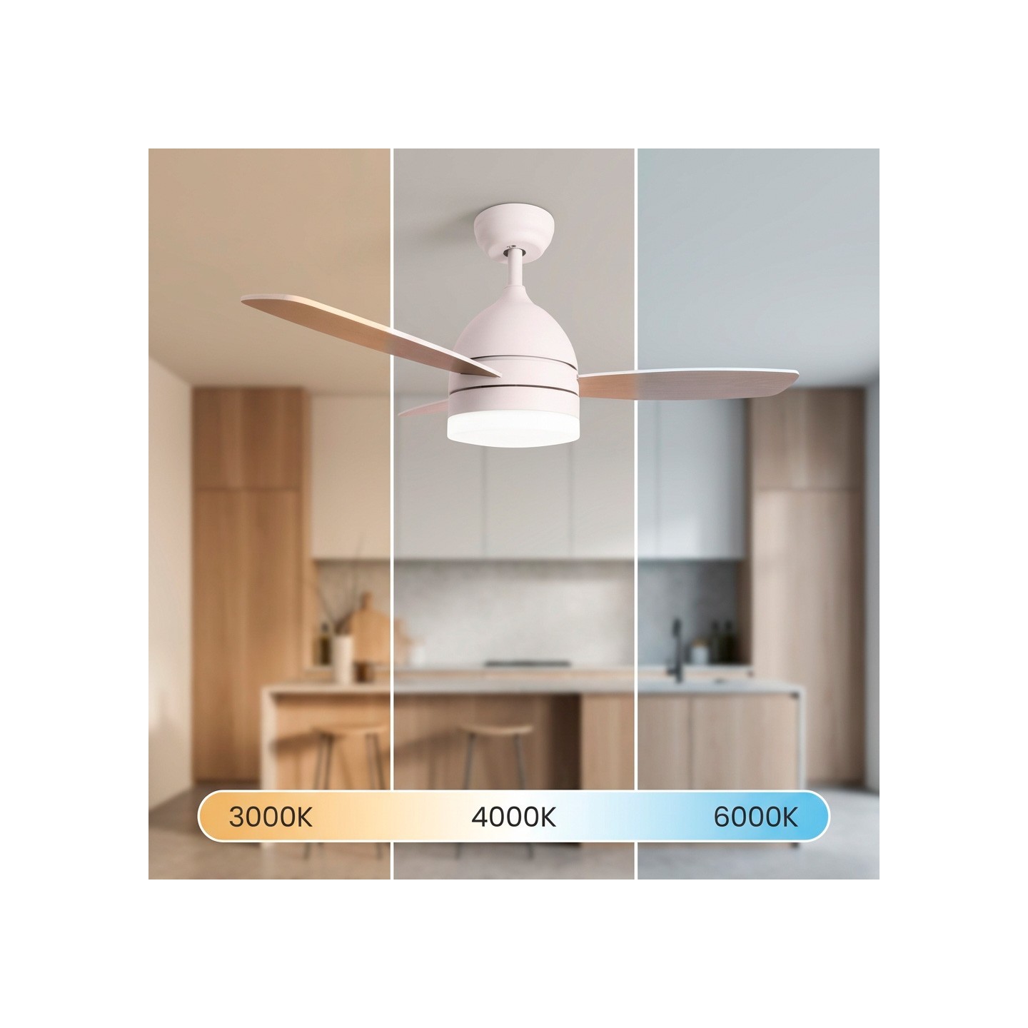 JOCCA - Ventilador de Techo Luz LED regulable y mando | Diseño madera