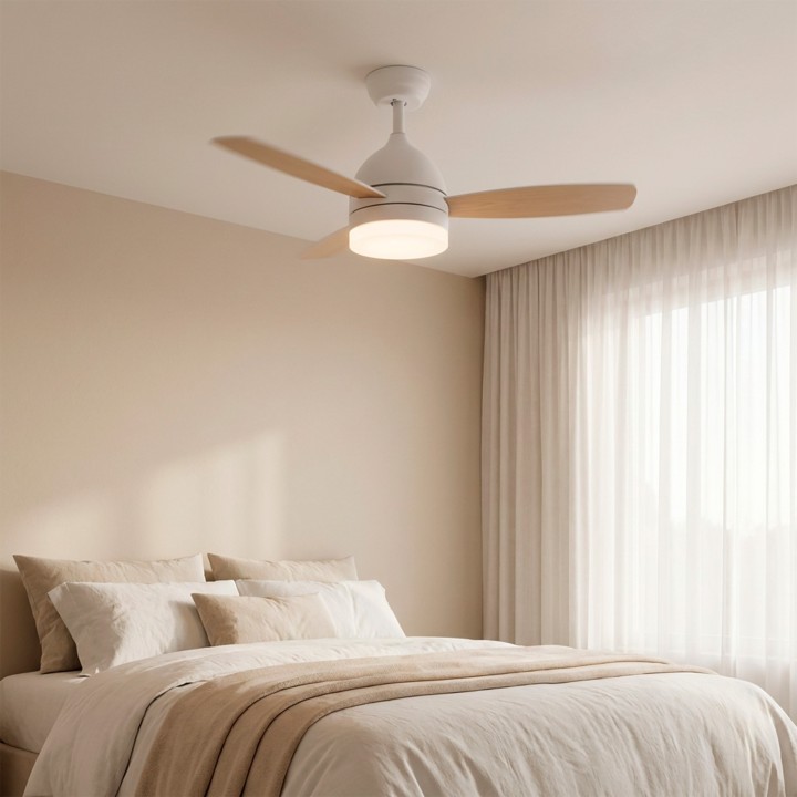 JOCCA - Ventilador de Techo Luz LED regulable y mando | Diseño madera