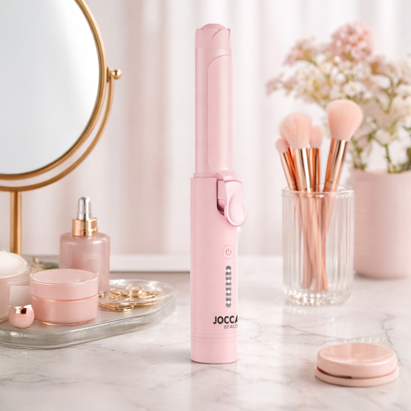 Pink portable wireless mini hair curler | Jocca