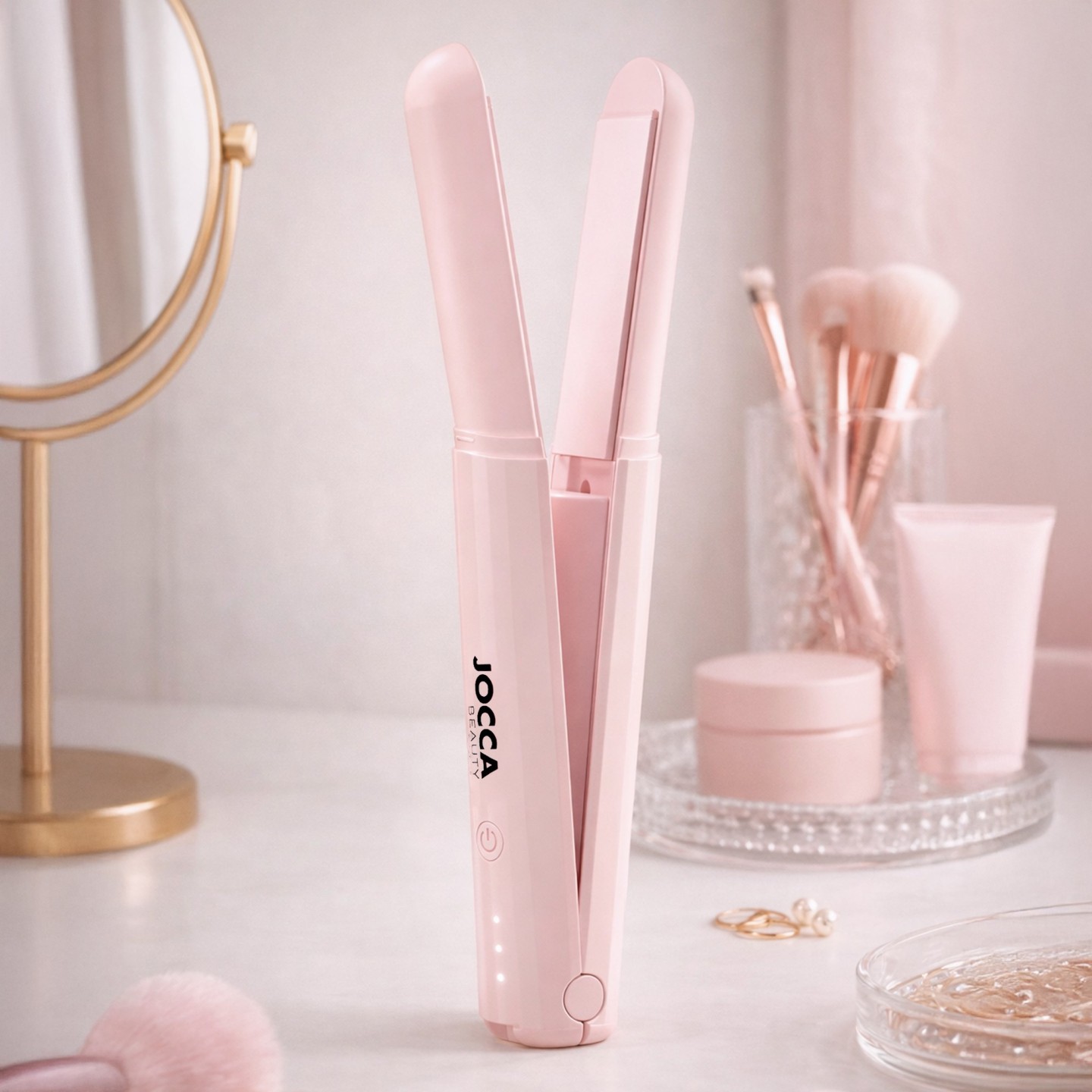 Plancha de Pelo Portátil, Placas Cerámicas, Inalámbrica, Rosa | JOCCA