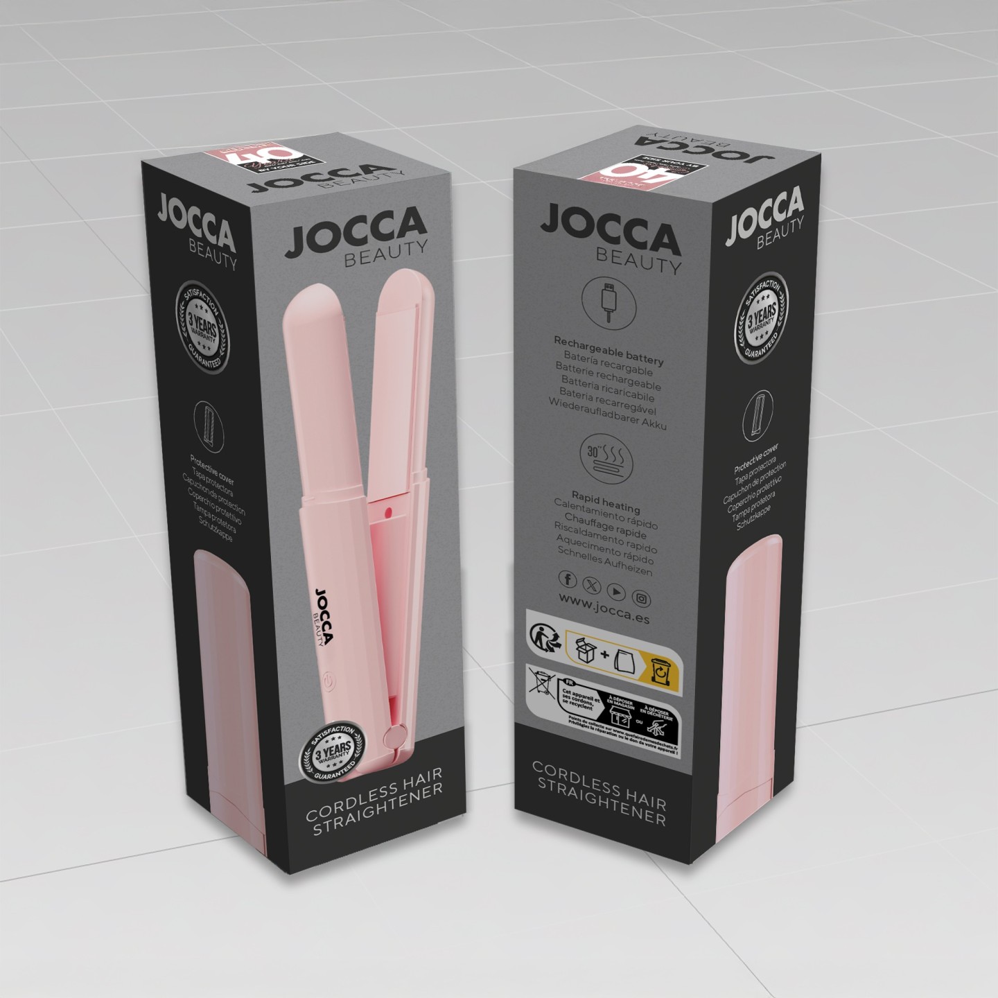 Plancha de Pelo Portátil, Placas Cerámicas, Inalámbrica, Rosa | JOCCA