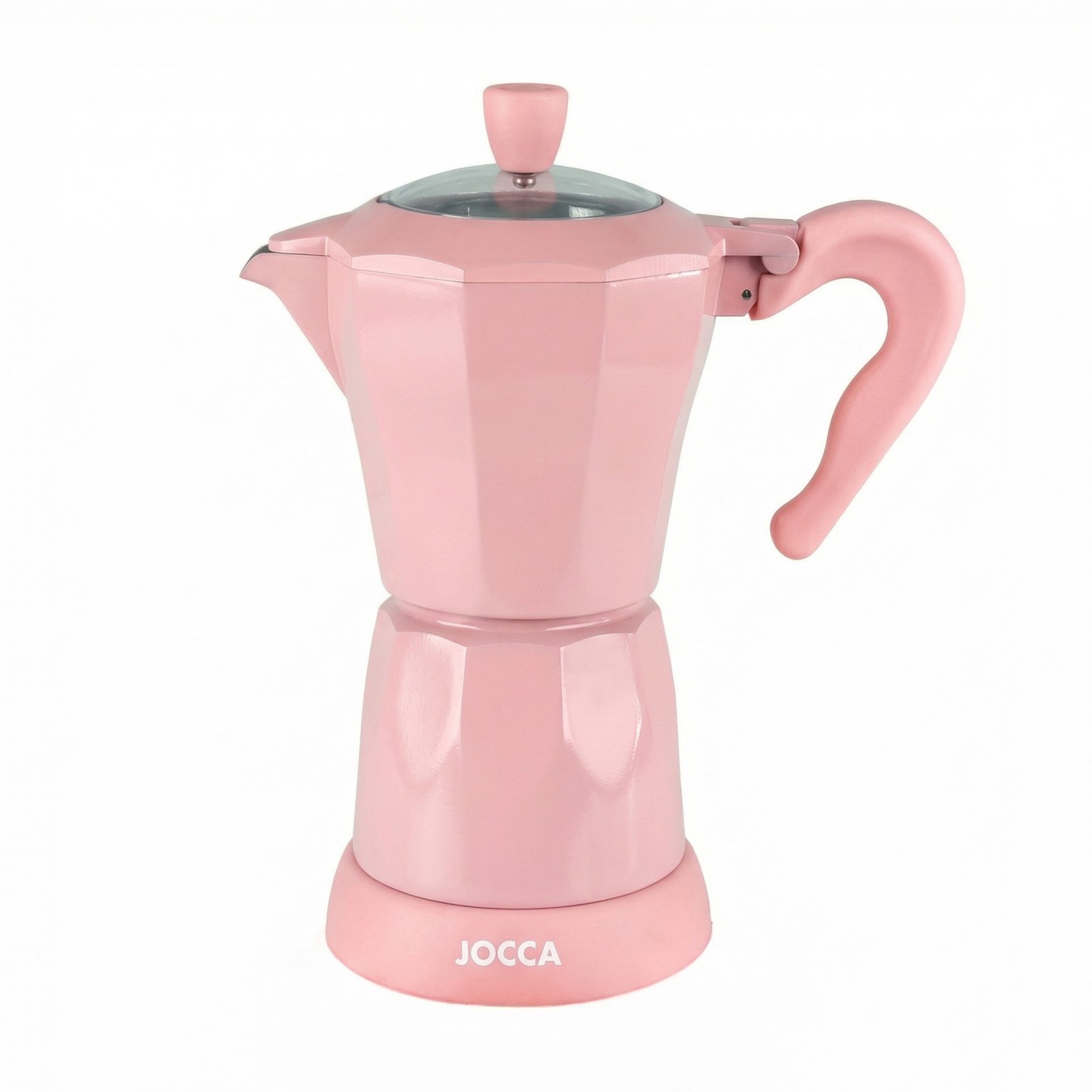 Cafetière électrique électrique rose 6 tasses avec une base en rotation et garder à chaud Jocca