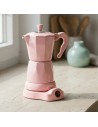 Máquina de café italiana elétrica rosa 6 xícaras com base rotativa e manter jocca quente