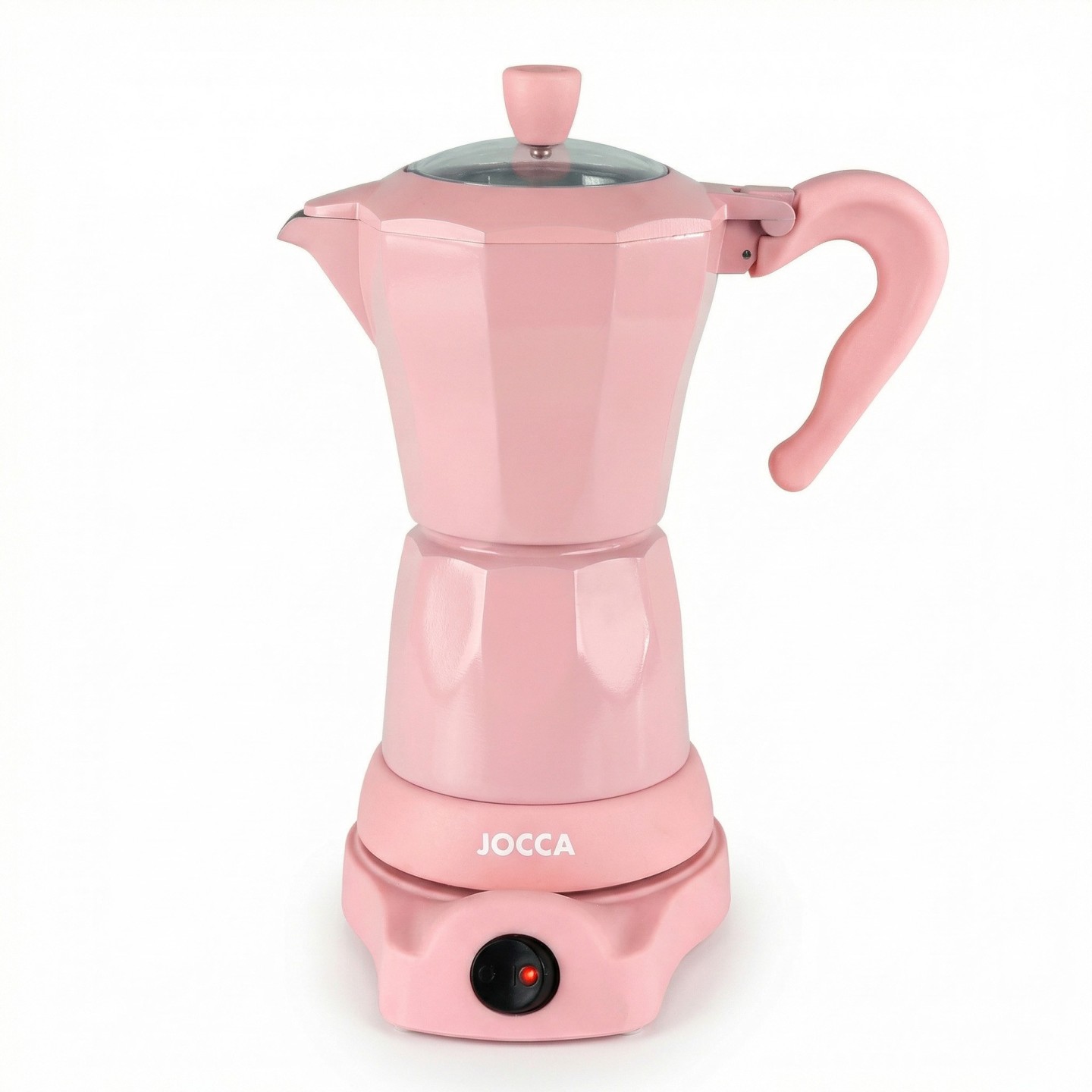 Cafetière électrique électrique rose 6 tasses avec une base en rotation et garder à chaud Jocca