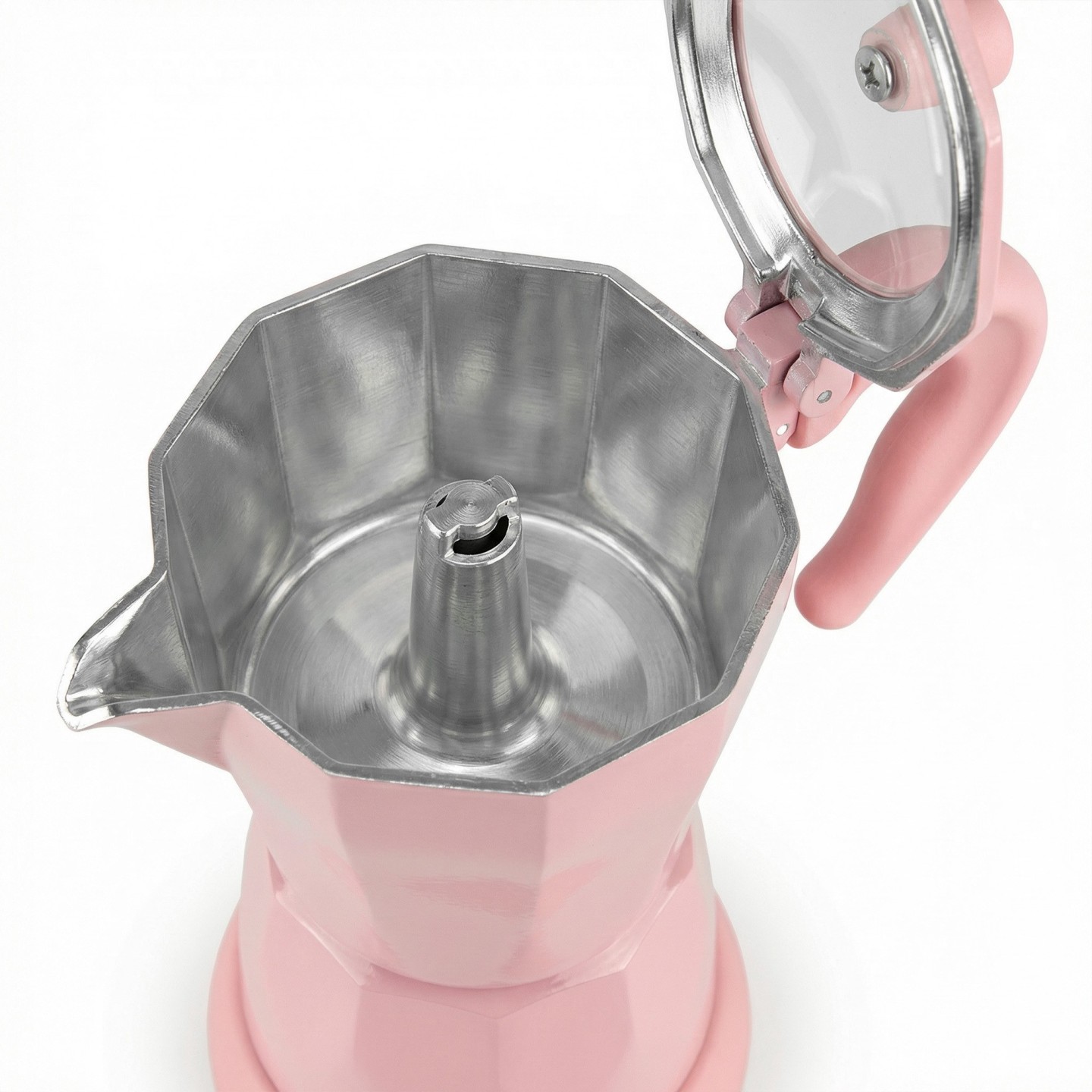 Cafetera Italiana Eléctrica Rosa 6 Tazas Con Base Giratoria Y Mantiene Caliente JOCCA