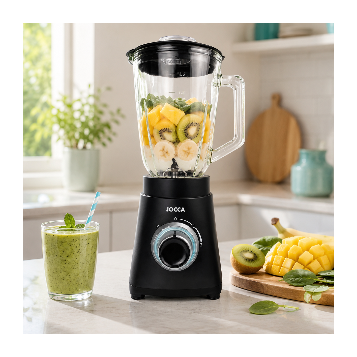 ▷ Batidor com vidro de vidro e base de aço inoxidável Jocca