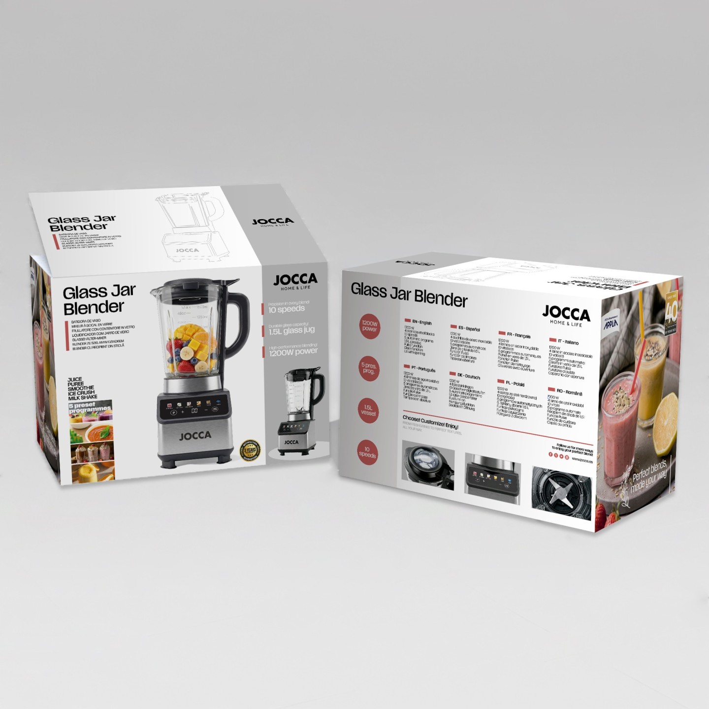Batidora Vidro 1200W com jarro de cristal 1.5L | Jocca