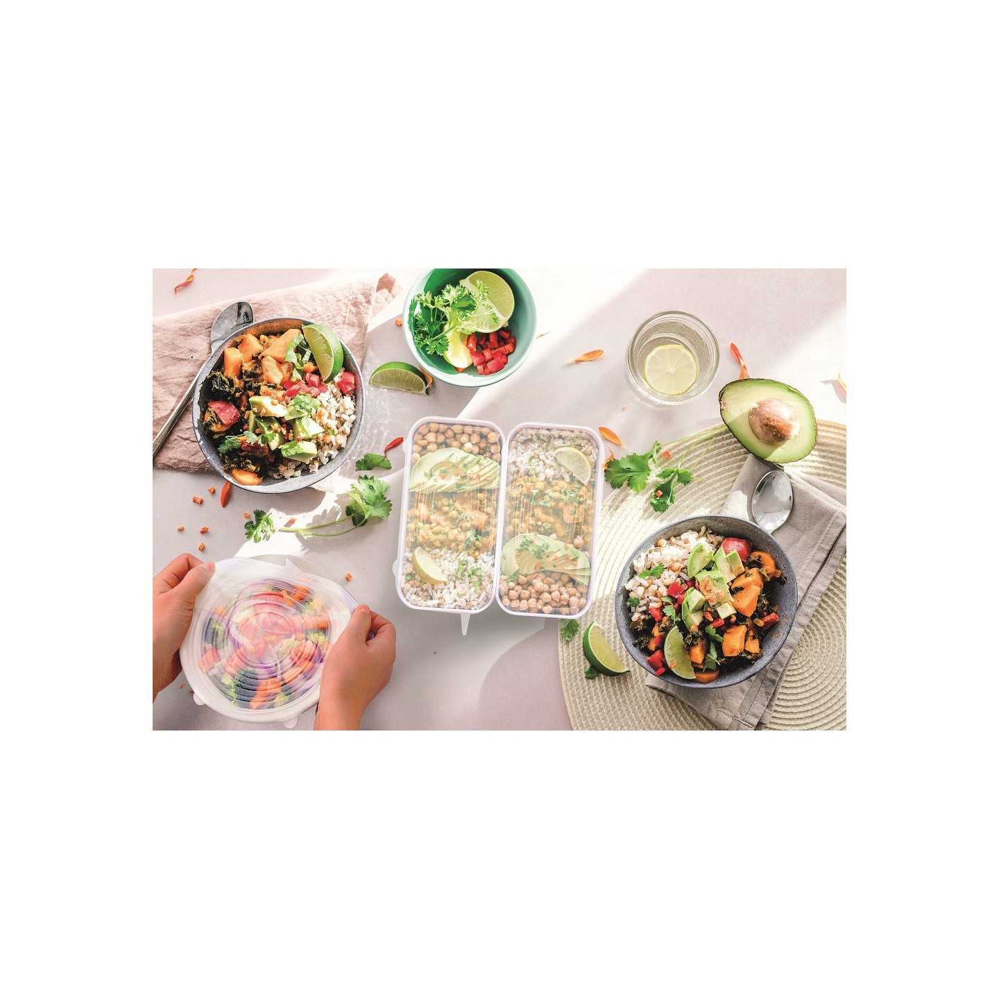 RECIPIENTES CON TAPAS DE COLORES (7UDS)