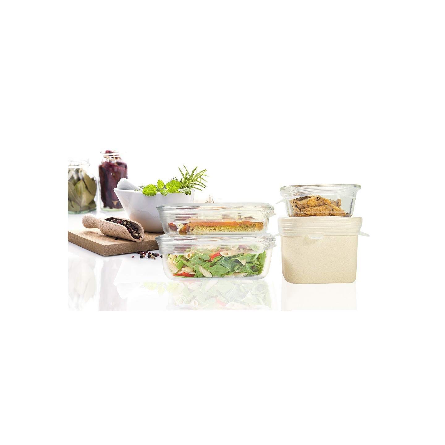 RECIPIENTES CON TAPAS DE COLORES (7UDS)