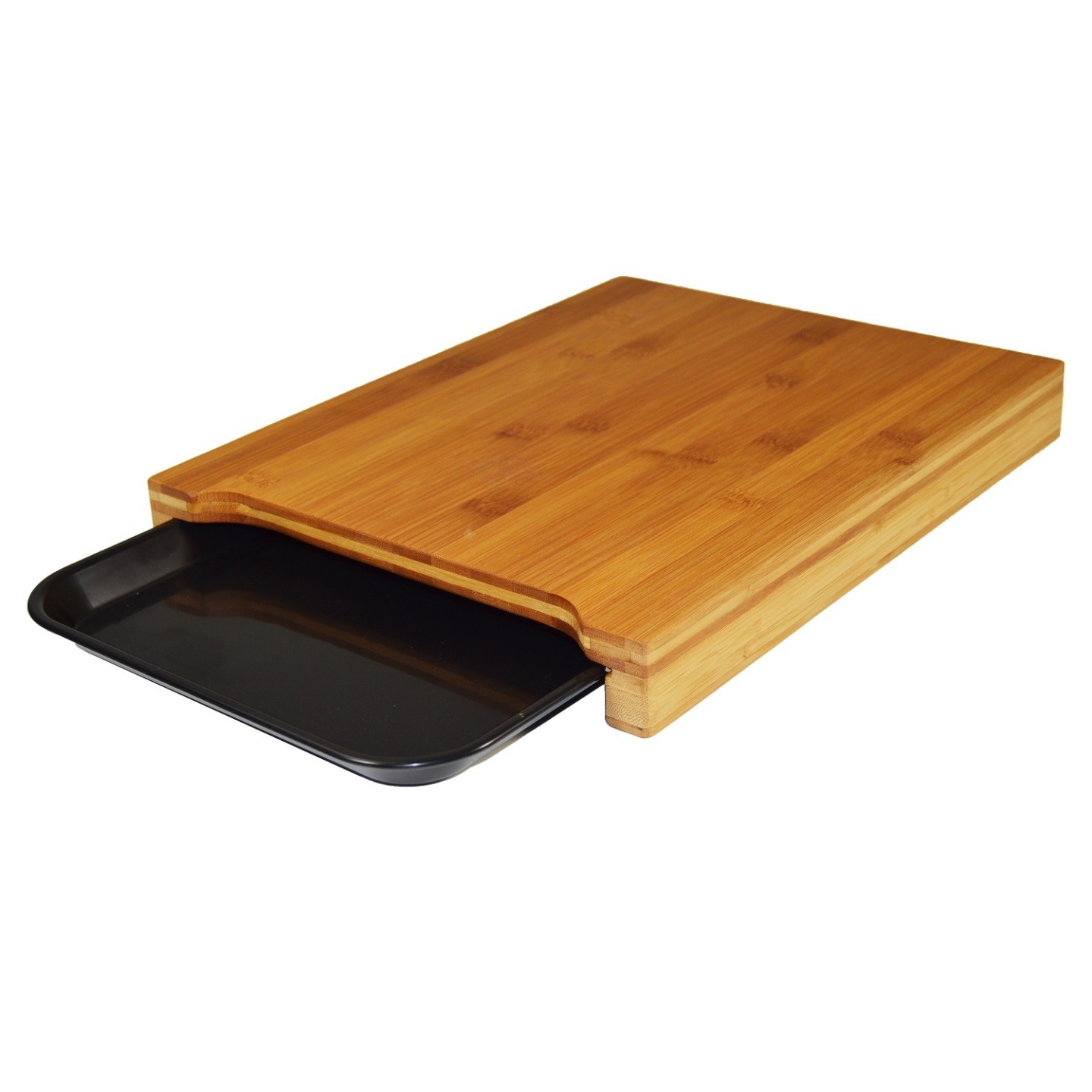 Placa de corte de bambu com bandeja jocca