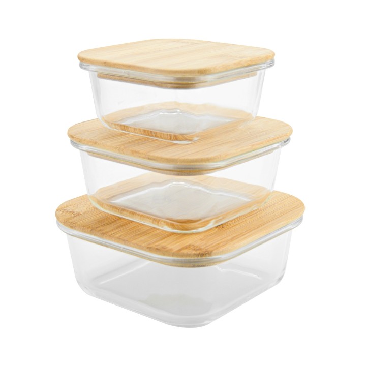 SET 3 CRISTAL BOROSILICATO RECIPENTS WITH BAMBOU TAPA