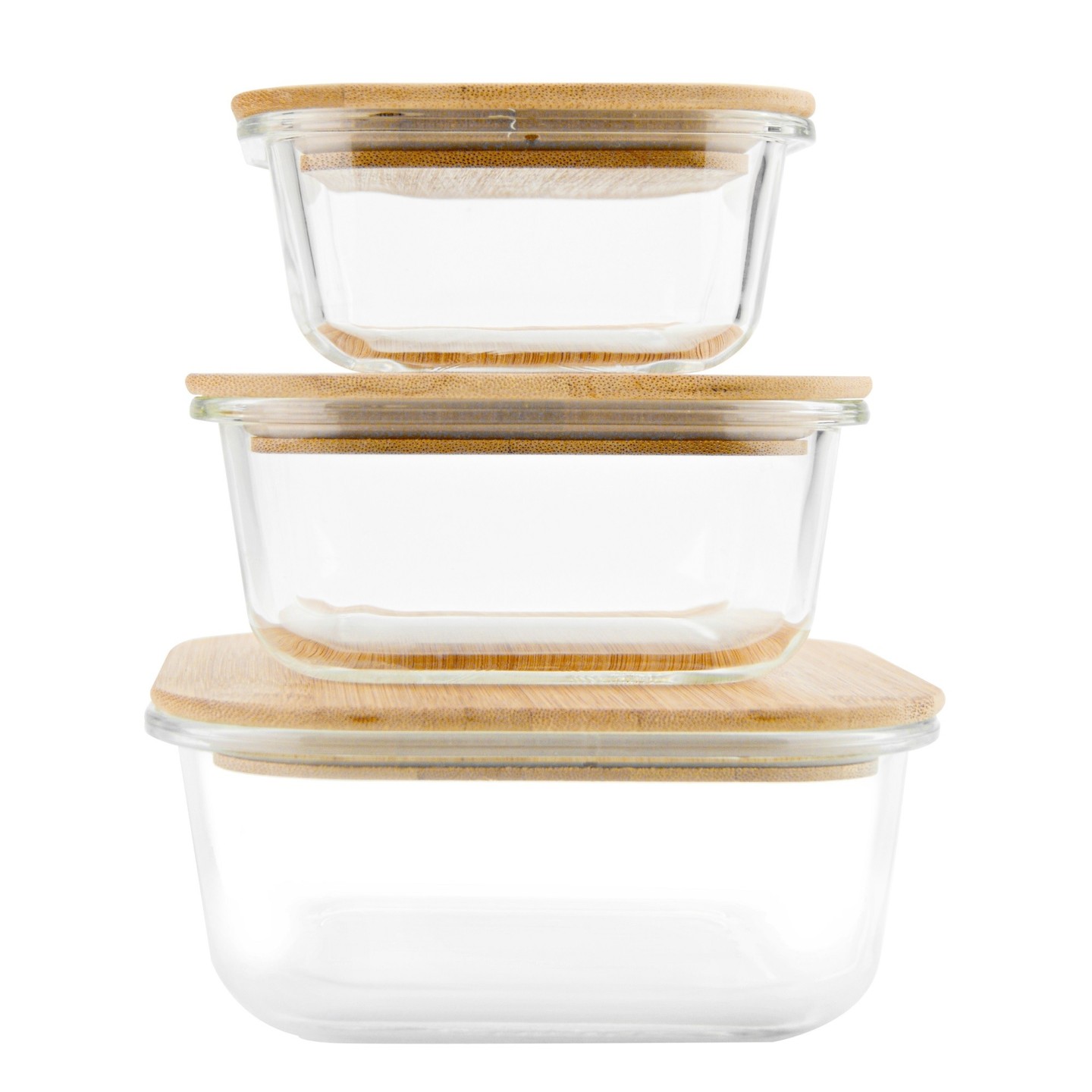 SET 3 CRISTAL BOROSILICATO RECIPENTS WITH BAMBOO TAPA
