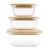 SET DE 3 RECIPIENTES DE CRISTAL BOROSILICATO CON TAPA DE BAMBÚ